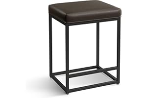 ALPHA HOME Counter Height Barstool with Footrest Grey, PU Leather Bar Chair Backless 1er, Kitchen Stools Dining Cafe Bar Chair with Thick Cushion and Sturdy Metal Steel Frame, 24Inch