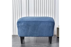Highdi Ottoman Cover Rectangle Luxury Velvet, Solid Color Stretch Footstool Slipcover, Protector Cover with Elastic Bottom, Dustproof Removable Washable Footrest Pouffe Covers (Navy blue)
