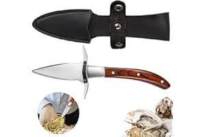 KLEHOPE Couteau Huître Couteau Huitres Professionnel avec étui en Cuir, Manche en Bois & Confortable à Tenir, Couteau à Huîtres Fruits de Mer pour Palourdes, Fruits de Mer, Outils