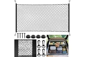 HAVACUE ㅤ HavaCue 2 Stück Gepäcknetz Auto, 110X60cm Kofferraum Netz Erstreckt Sich auf 140X100cm mit 30X25cm Kofferraum Netztasche, Gepäcknetz Wohnmobil mit 4 Kofferraumnetz Stahlkarabiner+4 ABS Haken