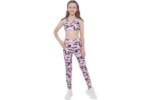 dPois Ropa Deportiva Niñas Chandales Estampados Crop Top Corto y Pantalones Leggings Deporte Chicas Chalecos Deportivos Danza Conjuntos Gym Yoga Fitness