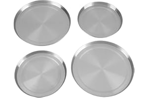 EJOYOUS Round Hob Cover, Stainless Steel Hob Cover, Silver Hob Cover, Kitchen Hob Cover for Protection, Set of 4, Diameter 17 cm/21 cm