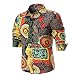 Produktbild Binggong Herren Shirt, Sommer Förderung dünnen Abschnitt Bequeme Mode Business Casual, Persönlichkeit Männer Retro-Mode schlanke Vollfarbdruck V-Ausschnitt Knopf langärmeligen T-Shirt Top