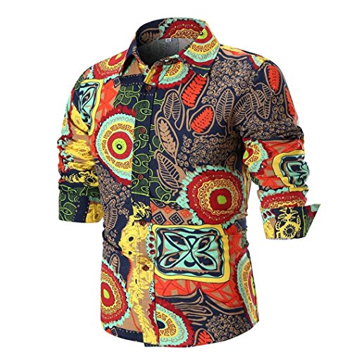 Preisvergleich Produktbild Binggong Herren Shirt, Sommer Förderung dünnen Abschnitt Bequeme Mode Business Casual, Persönlichkeit Männer Retro-Mode schlanke Vollfarbdruck V-Ausschnitt Knopf langärmeligen T-Shirt Top