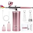 Daakro Kit Aérographe Sans Fil Rechargeable Rose 38 PSI - Mini Compresseur Portable Avec 17 Accessoires Pour Maquillage, Nail Art, Gâteau Et Art