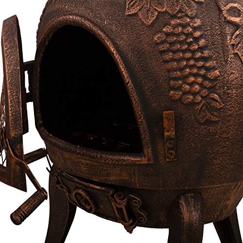 XXL Terrassenofen aus massivem Gusseisen, 50kg, 120cm hoch, inkl. Schaufel + Haken, Farben: Schwarz und Bronze - 5
