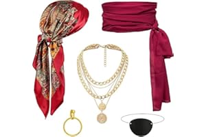BOOCOOBERG 5pcs Piratenkostüm Damen,Piraten Kostüm Frauen,Karneval Kostüm Damen Pirat,Piraten Accessoires Set,Halskette Kostüm Piraten Stirnband Taillengürtel Pirat Piraten,Karneval Kostüm Damen Pirat (Style 1)
