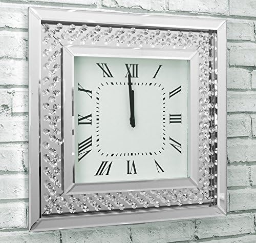 Barcelona Trading Glitz Glam Floating Crystal Mirrored Glass Statement Square Wall Clock 20" x 20"