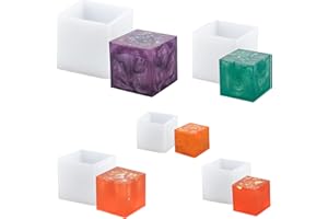 WANDIC Stampo Quadrato in Resina, 5 pz 5 Dimensioni di Stampi in Silicone Cubo, Strumenti per Stampi da Colata per Argilla Polimerica, Crafting, Resina Epossidica, Creazione di Gioielli