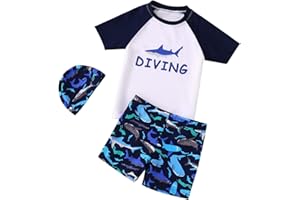 TODREMOU Badeshorts Jungen & Schwimmshirt Set 2-10 Jahre - Uv-Schutz Bade-Set Badehose für Jungen 2-10 Jahre