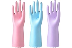 Makoto Nobu 3 Pares Guantes de Limpieza Hogar,Guantes Reutilizables con Forro Flocado de Algodón, impermeables y antideslizantes, para cocina, baño, jardinería(Mediano)