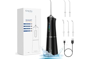 ENPULY Idropulsore Dentale Portatile, Irrigatore Dentale 5 ore di ricarica 30 giorni di utilizzo, Pulizia Denti Idropulsore 5 Modalità e 5 Ugelli, Idropulitore Per i Denti Ricaricabile USB
