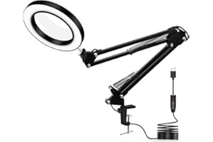 ULABLE LED Magnifying Lamp,Adjustable 10X Magnifier Desk Lamp with 3 Colors 4.13" Diameter Glass USB Magnifying Lamp with Adjustable Swivel Arm for Reading/Office/Workbench. (Black)