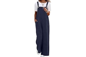 QIXING Womens Corduroy Dungarees Wide Leg Cord Jumpsuit Casual Overalls with Pockets UK