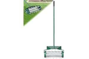 COSTWAY Aérateur à Gazon Roulant de 46 cm, Scarificateur Manuel à Pointes Rotatives avec Large Écran de Protection Longue Poignée pour Pelouse Gazon Jardin 46 x 15 x 127 cm, Vert