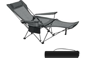 Składane krzesło kempingowe eSituro, składane krzesło wędkarskie, składane krzesło ze zdejmowanym podnóżkiem, krzesło plażowe z regulowanym oparciem, leżak kempingowy SCPC0006