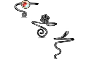 Sllaiss 3PCS 925 Sterling Silver Czarny Pierścień do palca dla kobiet Mężczyzn Otwarty Regulowany Pierścień Czarny Twist Flower Cool Toe Ring Zestaw palca Pierścień Foot Biżuteria