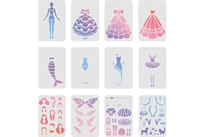 FINGERINSPIRE 12 stencil rettangolari da principessa per dipingere pareti, 29,7 x 21 cm, stencil rettangolari per legno, pavimenti e tessuto