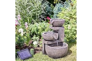 Garden Mile Modern Rock Fall Water Fountain - Solar Powered Resin and Stone Water Feature - Garden Ornaments Outdoor Decorative Centrepiece for Decking, Pond, Patio and Lawn Decor (Genoa Cascade)