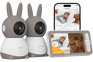 ieGeek Baby Monitor Video e Audio 2K con 2 Fotocamere, 5'' Telecamera Bambini con Schermo Diviso Supporto Controllo Tramite APP Mobile & Monitor, 3 Tipi di Rilevamento Intelligente