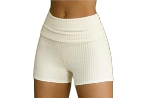 OWEGVIA Y2k Strick-Shorts für Damen, schmale Yoga-Shorts, leger, einfarbig, umklappbar, niedrige Taille, Lounge-Shorts, Hose