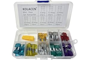 KOLACEN Car Truck Mini Blade Typ Sicherung Assorted Kit 5 7,5 10 15 20 25 30 35Amp + Sicherung Abzieher (Packung mit 81)