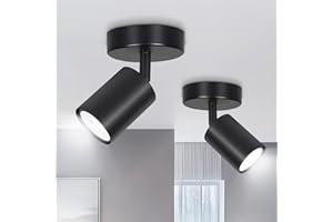 Ketom 2 x Spotlight Ceiling Light, GU10 LED Modern Spotlight Matt Black, Single Adjustable Ceiling Spotlights Round, 1 Spot Indoor Spot Light Wall Light, Kitchen Lights Ceiling, Bulb Not Included