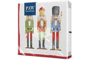 PAW DECOR COLLECTION PAW - Servilletas de Papel 3 Capas (33 x 33 cm) | 20 Unidades | Servilletas de Navidad con motivos invernales y navideños | Ideales para la mesa festiva | Color: Nutcracker's Soldiers