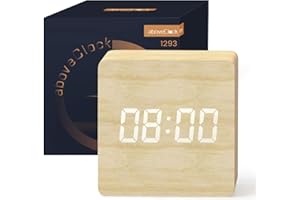 aboveClock Réveil Numérique, Réveil Matin LED Horloge Digitale avec Affichage Date, Température, 3 Alarmes, 4 Niveaux de Luminosité, Horloge Numérique Alimenté par Batterie ou USB【Bois Clair】