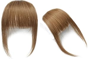 DSOAR Płaskie Grzywki Clip in Bangs Prawdziwe Ludzkie Włosy Bangs Hair Extensions Włosy z Frędzlami Ze Skroniami, Kolor Jasnobrązowy