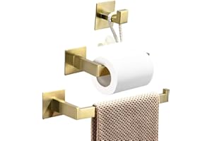 WOMAO Juego de 3 Accesorios de baño Adhesivos Que Incluye toallero, toallero, Gancho para Papel higiénico, sin taladrar, Acabado Dorado Cepillado