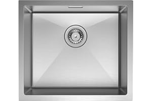 CECIPA Lavello da cucina 50 x 44 cm, in acciaio inox 304 rettangolare, per sottolavelli da 50 cm di larghezza, con sifone, lavello da cucina, 1 lavello da incasso in acciaio inox