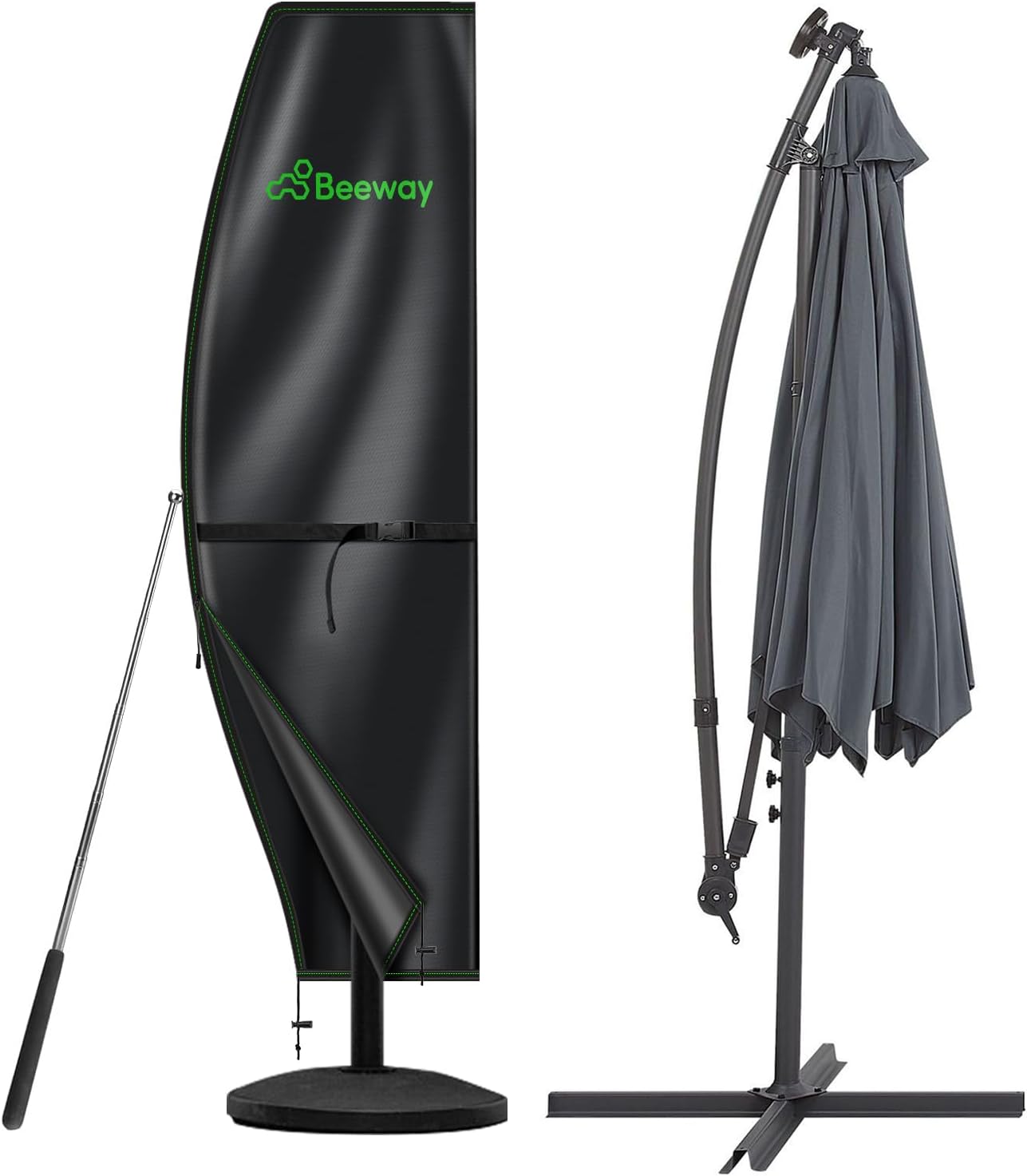 BEEWAY Garden Parasol Cover Waterproof, Outdoor Cantilever Parasol Cover with Zipper and Rod Fit for 1m to 3m Banana Patio Umbrella - 210D Oxford Fabric, Anti-UV , Windproof - 205 x 45/75/32cm