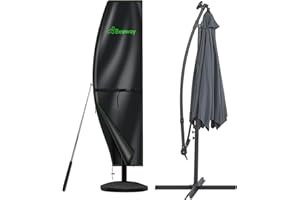 BEEWAY Garden Parasol Cover Waterproof, Outdoor Cantilever Parasol Cover with Zipper and Rod Fit for 1m to 3m Banana Patio Umbrella - 210D Oxford Fabric, Anti-UV , Windproof - 205 x 45/75/32cm