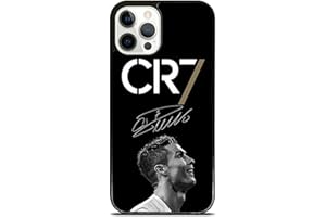 EZB Custodia per iPhone a tema Cristiano Ronaldo, cover flessibile e ammortizzante per telefono con giocatore di calcio, firma bianca e nera CR7 (iPhone 15 Pro Max)