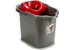 BigBuy Home S3600292 Cubo De Fregona Con Escurridor Automático, 31 X 31 X 41 Cm, color Gris/Rojo