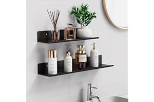 Amyzavls Mensole Bagno 2 pezzi Scaffale da bagno Senza trapano Cestino da doccia Autoadesivo Mensola Doccia Bagno Cestini da doccia in alluminio con Miniatura Base Cava Cerchio, Nero