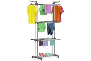 Innotic Tendedero Plegables con Ruedas 4 Niveles Tendedero Vertical Plegables para Exteriores y Interiores, Estable Tendedero