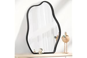 LZUSO Mirrors for Wall Unique Wooden Framed Asymmetrical Irregular Cloud Mirror Modern Living Room Bedroom Vanity Entryway Hallway Decorative Artistic Hanging Wall Mirror