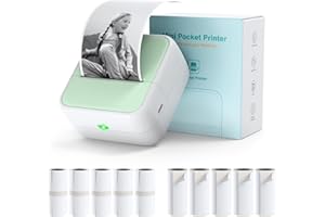 Bisofice S1 Mini Stampante Termica Bluetooth, Stampante Fotografica Portatile per Smartphone, con 10 Rotoli di Carta, Per Foto, Etichette, Planner, Memo - Verde