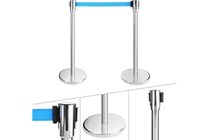 Arebos Système de Guidage de Personnes | 2 pièces | Poteau de délimitation | Ruban de délimitation | Poteau de délimitation | Bleu | 190 cm | Utilisation en extérieur
