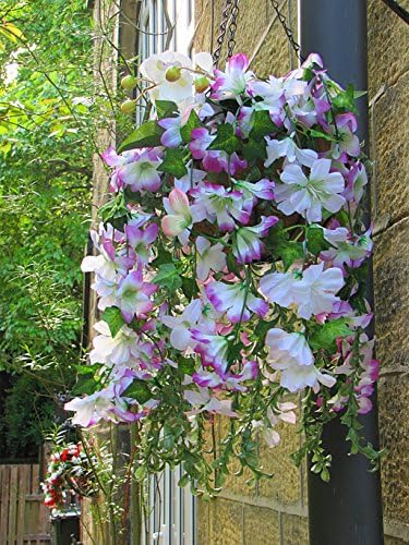 Outdoor Artificial Hanging Basket - Violet &amp; White