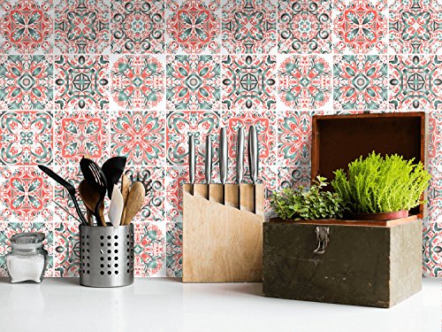 Fliesenaufkleber für Küchenrückwand u. Fliesenspiegel |Fliesensticker mit tollen Ornamenten für Badezimmerfliesen – Küchenwand dekorieren | 15×15 cm – Motiv Mexican Tiles – 9 Stück - 2