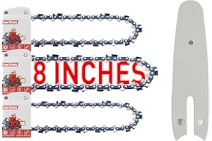 FuGuiB 8 Pulgadas Cadena Motosierra Paquete De 3 Y 1 Barra De Motosierra,1/4"LP 1,1 mm 47 Eslabones 20 cm Cadenas Para Motosierras,Minicadenas De Repuesto De