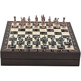 GiftHome Orta Boy Metal Roma Satran&ccedil; Takımı Antik ve Ceviz Desenli Sandıklı MDF Tahtası (36x36x6 cm.)