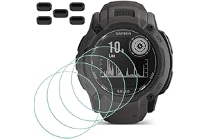 MTHGH Skärmskydd för Garmin Instinct 2X Smartwatch [4 st] + dammpluggar 5 st, härdat glas 9H hårdhet repfri bubbelfri film ultratunt skyddskåpa