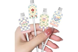 DiyGody 4 Pezzi Protezione per Raccordi a Cavo USB Tipo-C Compatibile con Phone, Protezioni per Cavi di Ricarica con Design di Fiore Carino, Proteggi Cavo Cellulare Accessori per Caricabatterie