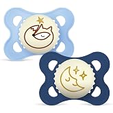 MAM Original Baby Pacifier 2-6 Months, Matte Blue, Night, 2 pcs | Glow in the Dark with Symmetrical, Flat and Flexible Skin S