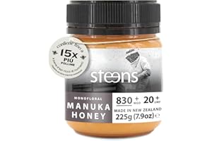 Steens Miele di Manuka - MGO 830+ - Puro Miele Manuka grezzo 100% certificato UMF 20+ - Invasettato e sigillato in Nuova Zelanda - Manuka Honey - 225 g