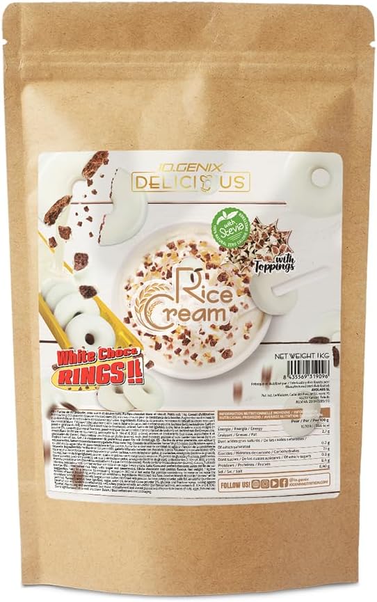 iO.GENIX - Crema de Arroz | 1 kg | Harina de Arroz Precocida | Fuente de Energia | Buena Digestibilidad (White Choco Rings)